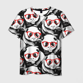 Мужская футболка 3D с принтом Панды в красных очках в Рязани, 100% полиэфир | прямой крой, круглый вырез горловины, длина до линии бедер | animals | bears | funny | head | muzzl | pandas | red | весёлые | взгляд | голова | графика | животные | искусство | картинка | красивый | красные | крутой | медведи | мода | модный | молодёжная | очки | панды | рисунок