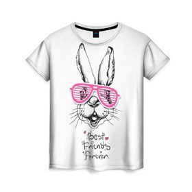 Женская футболка 3D с принтом Best Friends Forever в Рязани, 100% полиэфир ( синтетическое хлопкоподобное полотно) | прямой крой, круглый вырез горловины, длина до линии бедер | animal | best friends | forever | hare | hearts | love | rabbit | белый | графика | друзья | животное | заяц | искусство | картинка | кролик | крутой | лучшие | лучший | любоввь | модный | навсегда | очки | полосатые | рисунок