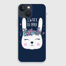 Чехол для iPhone 13 mini с принтом Sweet bunny в Рязани,  |  | Тематика изображения на принте: art | creat | drawing | graphics | picture | белый | влюбленный | графика | день святого валентина | заяц | зеленый | искусство | картинка | кролик | крутой | лучший | любовь | модный | подарок | праздник | пушистый