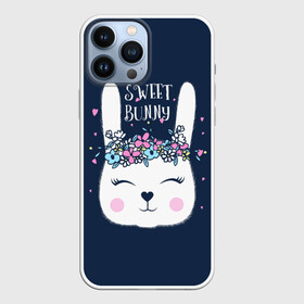 Чехол для iPhone 13 Pro Max с принтом Sweet bunny в Рязани,  |  | Тематика изображения на принте: art | creat | drawing | graphics | picture | белый | влюбленный | графика | день святого валентина | заяц | зеленый | искусство | картинка | кролик | крутой | лучший | любовь | модный | подарок | праздник | пушистый