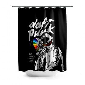 Штора 3D для ванной с принтом Daft Punk в Рязани, 100% полиэстер | плотность материала — 100 г/м2. Стандартный размер — 146 см х 180 см. По верхнему краю — пластиковые люверсы для креплений. В комплекте 10 пластиковых колец | daft punk | electronic | house | human | music | robot | дафт панк | музыка | синти поп | хаус | электроника