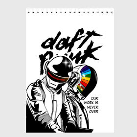 Скетчбук с принтом Daft Punk в Рязани, 100% бумага
 | 48 листов, плотность листов — 100 г/м2, плотность картонной обложки — 250 г/м2. Листы скреплены сверху удобной пружинной спиралью | daft punk | electronic | house | human | music | robot | дафт панк | музыка | синти поп | хаус | электроника