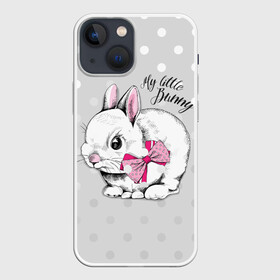 Чехол для iPhone 13 mini с принтом My little Bunny в Рязани,  |  | art | best | cool | creativity | drawing | graphics | phonthasia | picture | trend | бант | белый | графика | животное | зайченок | зайчик | искусство | картинка | кролик | крутой | лучший | маленький | милый | модный | мой | пушистый