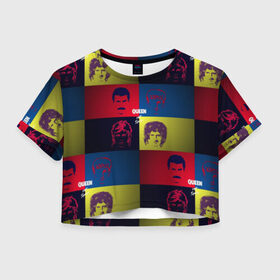 Женская футболка Cropp-top с принтом Queen в Рязани, 100% полиэстер | круглая горловина, длина футболки до линии талии, рукава с отворотами | queen | брайан мэи | британская | группа | джон дикон | королева | роджер тейлор | рок | фредди меркьюри