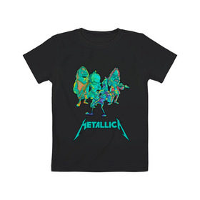 Детская футболка хлопок с принтом Metallica зеленый неон в Рязани, 100% хлопок | круглый вырез горловины, полуприлегающий силуэт, длина до линии бедер | metal | metalhead | metallica | rock | джеймсхетфилд | кирк хэммет | ларс ульрих | металика | металл | металлика | роберт трухильо | робот | рок