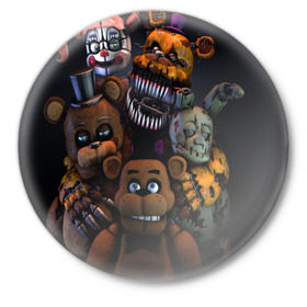 Значок с принтом Five Nights at Freddy`s в Рязани,  металл | круглая форма, металлическая застежка в виде булавки | five nights at freddy s | game | horror | игры | механические куклы | ночь | охранник | пять ночей у фредди | светящиеся глаза | ужас