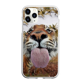 Чехол для iPhone 11 Pro матовый с принтом Тигр показывает язык в Рязани, Силикон |  | голова | животные | кот | кошка | лев | лицо | прикол | прикольные | природа | смешные 
 животные | тигр | тигрица | юмор | язык