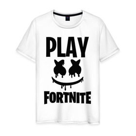 Мужская футболка хлопок с принтом FORTNITE x MARSHMELLO в Рязани, 100% хлопок | прямой крой, круглый вырез горловины, длина до линии бедер, слегка спущенное плечо. | 2019 | armor | armour | cybersport | esport | fortnite | game | llama | logo | броня | игра | киберспорт | лама | фиолетовый | фирменные цвета | фортнайт