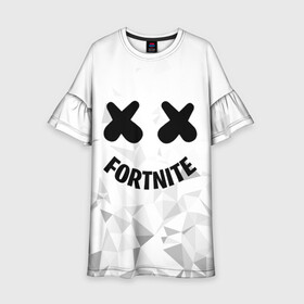 Детское платье 3D с принтом FORTNITE x MARSHMELLO в Рязани, 100% полиэстер | прямой силуэт, чуть расширенный к низу. Круглая горловина, на рукавах — воланы | Тематика изображения на принте: 2019 | armor | armour | cybersport | esport | fortnite | game | llama | logo | броня | игра | киберспорт | лама | фиолетовый | фирменные цвета | фортнайт