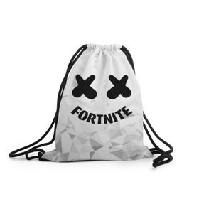 Рюкзак-мешок 3D с принтом FORTNITE x MARSHMELLO в Рязани, 100% полиэстер | плотность ткани — 200 г/м2, размер — 35 х 45 см; лямки — толстые шнурки, застежка на шнуровке, без карманов и подкладки | 2019 | armor | armour | cybersport | esport | fortnite | game | llama | logo | броня | игра | киберспорт | лама | фиолетовый | фирменные цвета | фортнайт