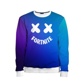 Детский свитшот 3D с принтом FORTNITE x MARSHMELLO в Рязани, 100% полиэстер | свободная посадка, прямой крой, мягкая тканевая резинка на рукавах и понизу свитшота | 2019 | armor | armour | cybersport | esport | fortnite | game | llama | logo | броня | игра | киберспорт | лама | фиолетовый | фирменные цвета | фортнайт