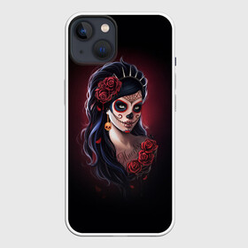 Чехол для iPhone 13 с принтом Muertos   День Мертвых в Рязани,  |  | dead | girl | girls | metal | muertos | rap | rock | skeleton | skull | девукша | день | зомби | мексика | мертвецы | мертвых | метал | музыка | рок | рэп | скелет | тату | череп