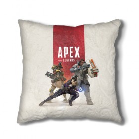 Подушка 3D с принтом APEX LEGENDS в Рязани, наволочка – 100% полиэстер, наполнитель – холлофайбер (легкий наполнитель, не вызывает аллергию). | состоит из подушки и наволочки. Наволочка на молнии, легко снимается для стирки | Тематика изображения на принте: apex | legend | legends | titanfall | апекс | бангалор | бладхаунд | верхушки | гибралтар | каустик | лайфлайн | легенда | легенды | ледженд | леджендс | мираж | рэйф | титанфол