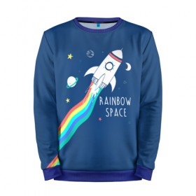 Мужской свитшот 3D с принтом Rainbow space в Рязани, 100% полиэстер с мягким внутренним слоем | круглый вырез горловины, мягкая резинка на манжетах и поясе, свободная посадка по фигуре | children | drawing | fire | flight | infinity | moon | planets | rainbow | rocket | space | stars | train | universe | wh | белый | бесконечность | вселенная | детский | звезды | космос | луна | надпись | огонь | планеты | полет | радуга | ракета | рисуно