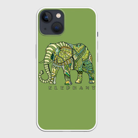 Чехол для iPhone 13 с принтом Elephant в Рязани,  |  | african | animal | backgr | big | drawing | elephant | ethnic | flowers | graphics | heavy | ornament | pattern | trunk | tusks | wild | африканский | бивни | большой | графика | дикий | животное | зелёный | орнамент | рисунок | слон | тяжёлый | узор | фо