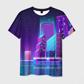 Мужская футболка 3D с принтом Neon Nights в Рязани, 100% полиэфир | прямой крой, круглый вырез горловины, длина до линии бедер | city | neon синтвейв | retrowave | synthwave | горо | неон | ночь | ретровейв