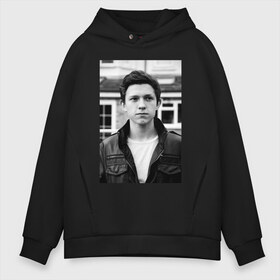 Мужское худи Oversize хлопок с принтом Tom Holland в Рязани, френч-терри — 70% хлопок, 30% полиэстер. Мягкий теплый начес внутри —100% хлопок | боковые карманы, эластичные манжеты и нижняя кромка, капюшон на магнитной кнопке | hollywood | tom holland | актер | голливуд | том холланд