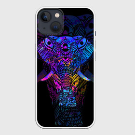 Чехол для iPhone 13 с принтом Слон в Рязани,  |  | african | animal | big | bright | colorful | drawing | ears | elephant | ethnic | fangs | gr | ornament | pattern | trunk | африканский | большой | графика | животное | клыки | орнамент | разноцветный | рисунок | слон | трафарет | узор | уши | фон | хобот