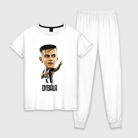 Женская пижама хлопок с принтом Dybala в Рязани, 100% хлопок | брюки и футболка прямого кроя, без карманов, на брюках мягкая резинка на поясе и по низу штанин | champion | cr7 | cristiano | game | goal | italy | juventus | madrid | real | ronaldo | spain | team | буффон | гол | дибала | золотой мяч | игрок | испания | италия | криштиану | мадрид | португалия | реал | роналду | спорт | тренер | футбол | 