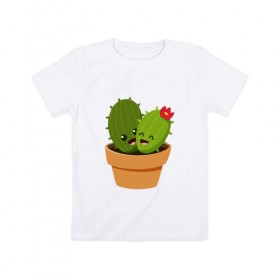 Детская футболка хлопок с принтом Веселые кактусы в Рязани, 100% хлопок | круглый вырез горловины, полуприлегающий силуэт, длина до линии бедер | 