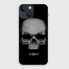 Чехол для iPhone 13 mini с принтом Череп в Рязани,  |  | background | black | day of the dead | death | drawing | graphics | h | halloween | points | raster | skeleton | skull | symbol | teeth | взгляд | графика | день мертвых | зубы | мексика | праздник | растр | рисунок | символ | скелет | точки | фо