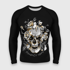 Мужской рашгард 3D с принтом Memento mori в Рязани,  |  | blac | death | drawing | flowers | graphics | head | ornament | patterns | remember | roses | skeleton | skull | symbol | голова | графика | надпись | орнамент | помни | рисунок | розы | символ | скелет | текст | узоры | фон | цветы | череп | чер