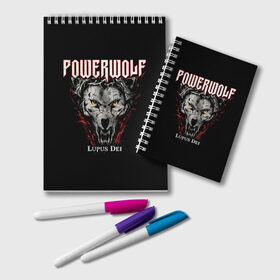 Блокнот с принтом Powerwolf в Рязани, 100% бумага | 48 листов, плотность листов — 60 г/м2, плотность картонной обложки — 250 г/м2. Листы скреплены удобной пружинной спиралью. Цвет линий — светло-серый
 | heavy metal | metal | powerwolf | группы | метал | музыка | пауэр метал | рок | хеви метал