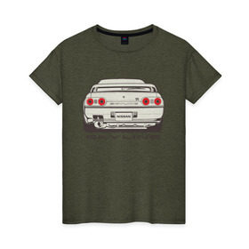 Женская футболка хлопок с принтом Nissan Skyline R32 в Рязани, 100% хлопок | прямой крой, круглый вырез горловины, длина до линии бедер, слегка спущенное плечо | nissan | nissan skyline | nissan skyline r32 | r32 | skyline r32