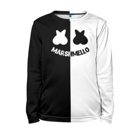 Детский лонгслив 3D с принтом Marshmello в Рязани, 100% полиэстер | длинные рукава, круглый вырез горловины, полуприлегающий силуэт
 | black and white | christopher comstock | dj | marshmello | music | диджей | клубная музыка | клубняк | крис комсток | логотип | маршмэллоу | музыка | черно белый