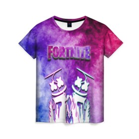 Женская футболка 3D с принтом Fortnite & Marshmello (Color). в Рязани, 100% полиэфир ( синтетическое хлопкоподобное полотно) | прямой крой, круглый вырез горловины, длина до линии бедер | color | fortnite | fortnite 2 | fortnite x | geometry | marshmello | ninja | streamer | texture | абстракция | геометрия | дизайн | дым | игра | красочный дым | маршмелло | ниндзя | радуга | силуэт | стиль | текстура | улыбка | 