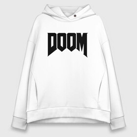 Женское худи Oversize хлопок с принтом DOOM в Рязани, френч-терри — 70% хлопок, 30% полиэстер. Мягкий теплый начес внутри —100% хлопок | боковые карманы, эластичные манжеты и нижняя кромка, капюшон на магнитной кнопке | devil | doom | hell | mark of the doom slayer | slayer | ад | гарнил | дум | знаки | иероглифы | компьютерные игры 2019 | преисподняя | символ | солдат