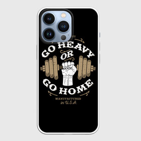 Чехол для iPhone 13 Pro с принтом Go heavy or go home в Рязани,  |  | bac | blue | drawing | dumbbell | fist | force | go | graphics | hand | hard | home | load | made | or | sport | usa | гантель | графика | груз | домой | идти | изготовлено | или | кулак | нагрузка | надпись | рисунок | рука | сила | синий | спорт | сша |