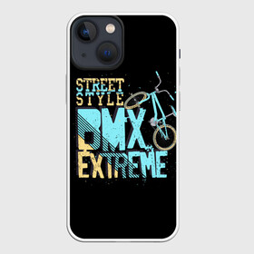 Чехол для iPhone 13 mini с принтом Street style в Рязани,  |  | Тематика изображения на принте: background | bike | black | bmx | drawing | extreme | graphics | movement | power | splashes | sport | spots | street | style | брызги | велосипед | графика | движение | жёлтый | надпись | пятна | рисунок | сила | синий | спорт | стиль | текст | уличный |