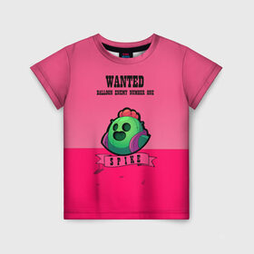 Детская футболка 3D с принтом WANTED Spike в Рязани, 100% гипоаллергенный полиэфир | прямой крой, круглый вырез горловины, длина до линии бедер, чуть спущенное плечо, ткань немного тянется | brawl | brawl stars | smash bros