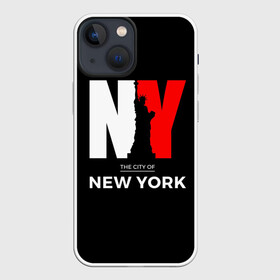 Чехол для iPhone 13 mini с принтом New York City в Рязани,  |  | america | city | large | liberty | new york | sculpture | statue | symbol | usa | америка | большие | буквы | город | графика | жизни | иллюстрация | искусство | мода | нью йорк | рисунок | свободы | силуэт | символ | скульптура | статуя