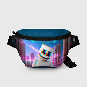 Поясная сумка 3D с принтом Marshmello Glitch в Рязани, 100% полиэстер | плотная ткань, ремень с регулируемой длиной, внутри несколько карманов для мелочей, основное отделение и карман с обратной стороны сумки застегиваются на молнию | christopher | comstock | dj | dotcom | fortnite | friends | glitch | marshmallow | marshmello | usa | глитч | диджей | друзья | зефир | комсток | крис | мармелад | маршмэллоу | молнии | музыка | продюсер | сша | фортнайт | хаус | электро