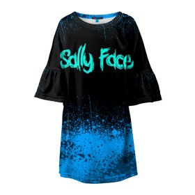 Детское платье 3D с принтом Sally Face (19) в Рязани, 100% полиэстер | прямой силуэт, чуть расширенный к низу. Круглая горловина, на рукавах — воланы | face | fisher | larry johnson | mask | sally | sally face | sally fisher | демоны | духи | маска | призраки | салли | салли фейс | салли фишер | фейс