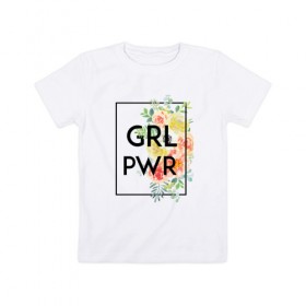 Детская футболка хлопок с принтом GRL PWR в Рязани, 100% хлопок | круглый вырез горловины, полуприлегающий силуэт, длина до линии бедер | Тематика изображения на принте: 8 марта | feminism | girl power | like a girl | venus | весна | женщины | международный женский день | подарок | феминизм