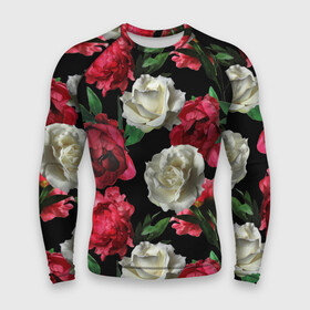 Мужской рашгард 3D с принтом Розы в Рязани,  |  | f | flora | flowers | greens | leaves | nature | ornament | patterns | petals | red | roses | style | white | youth | белые | зелень | иллюстрация | красные | лепестки | листья | мода | молодежная | орнамент | природа | розовые | розы | стиль | узоры | фл