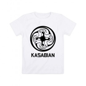 Детская футболка хлопок с принтом Kasabian в Рязани, 100% хлопок | круглый вырез горловины, полуприлегающий силуэт, длина до линии бедер | Тематика изображения на принте: kasabian | группы | касабиан | касейбиан | крис эдвардс | музыка | рок | рок группы | серджио пиццорно | том мейган