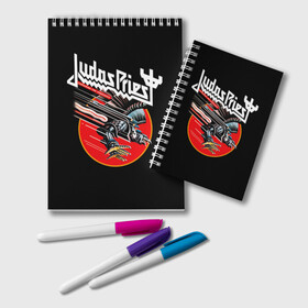 Блокнот с принтом Judas Priest в Рязани, 100% бумага | 48 листов, плотность листов — 60 г/м2, плотность картонной обложки — 250 г/м2. Листы скреплены удобной пружинной спиралью. Цвет линий — светло-серый
 | judas priest | metal | rock | группы | метал | музыка | рок | хард рок | хэви метал