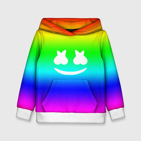 Детская толстовка 3D с принтом Marshmello COLORS в Рязани, 100% полиэстер | двухслойный капюшон со шнурком для регулировки, мягкие манжеты на рукавах и по низу толстовки, спереди карман-кенгуру с мягким внутренним слоем | christopher comstock | dj | marshmello | music | диджей | клубная музыка | клубняк | крис комсток | логотип | маршмэллоу | музыка