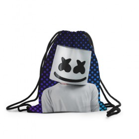 Рюкзак-мешок 3D с принтом MARSHMELLO в Рязани, 100% полиэстер | плотность ткани — 200 г/м2, размер — 35 х 45 см; лямки — толстые шнурки, застежка на шнуровке, без карманов и подкладки | marsh | marshmallow | marshmello | marshmelo | mello | music | smile | диджей | лого | маршмеллов | маршмеллоу | маршмеллу | маршмело | маршмелов | маршмелоу | музыка | музыкант | рожица | трэп | улыбка | хаус