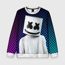 Детский свитшот 3D с принтом MARSHMELLO в Рязани, 100% полиэстер | свободная посадка, прямой крой, мягкая тканевая резинка на рукавах и понизу свитшота | Тематика изображения на принте: marsh | marshmallow | marshmello | marshmelo | mello | music | smile | диджей | лого | маршмеллов | маршмеллоу | маршмеллу | маршмело | маршмелов | маршмелоу | музыка | музыкант | рожица | трэп | улыбка | хаус