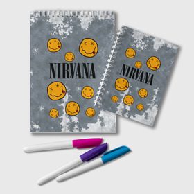 Блокнот с принтом NIRVANA в Рязани, 100% бумага | 48 листов, плотность листов — 60 г/м2, плотность картонной обложки — 250 г/м2. Листы скреплены удобной пружинной спиралью. Цвет линий — светло-серый
 | Тематика изображения на принте: nirvana | альтернативный рок | гранж | группа | курт кобейн | логотип нирвана | музыка | нирвана | песни | рок