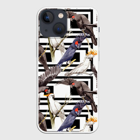 Чехол для iPhone 13 mini с принтом Попугаи какаду в Рязани,  |  | birds | bri | cockatoo | exotic | jungle | palm | parrots | tropical | акварель | геометрический | графика | джунгли | иллюстрация | картинка | мода | молодежная | орнамент | пальмы | попугаи | птицы | рисунок | стиль