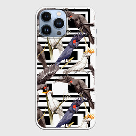 Чехол для iPhone 13 Pro Max с принтом Попугаи какаду в Рязани,  |  | birds | bri | cockatoo | exotic | jungle | palm | parrots | tropical | акварель | геометрический | графика | джунгли | иллюстрация | картинка | мода | молодежная | орнамент | пальмы | попугаи | птицы | рисунок | стиль