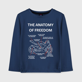 Детский лонгслив хлопок с принтом The anatomy of freedom в Рязани, 100% хлопок | круглый вырез горловины, полуприлегающий силуэт, длина до линии бедер | анатомия | байкер | колёса | мотоцикл | свобода | скорость | схема