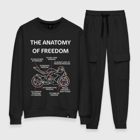 Женский костюм хлопок с принтом The anatomy of freedom в Рязани, 100% хлопок | на свитшоте круглая горловина, мягкая резинка по низу. Брюки заужены к низу, на них два вида карманов: два 