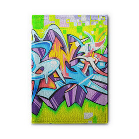 Обложка для автодокументов с принтом Неоновая кислота в Рязани, натуральная кожа |  размер 19,9*13 см; внутри 4 больших “конверта” для документов и один маленький отдел — туда идеально встанут права | Тематика изображения на принте: grafity | paint | street art | urban | город | граффити | искусство | кирпичи | краски | рисунки | стена | улицы | уличное искусство